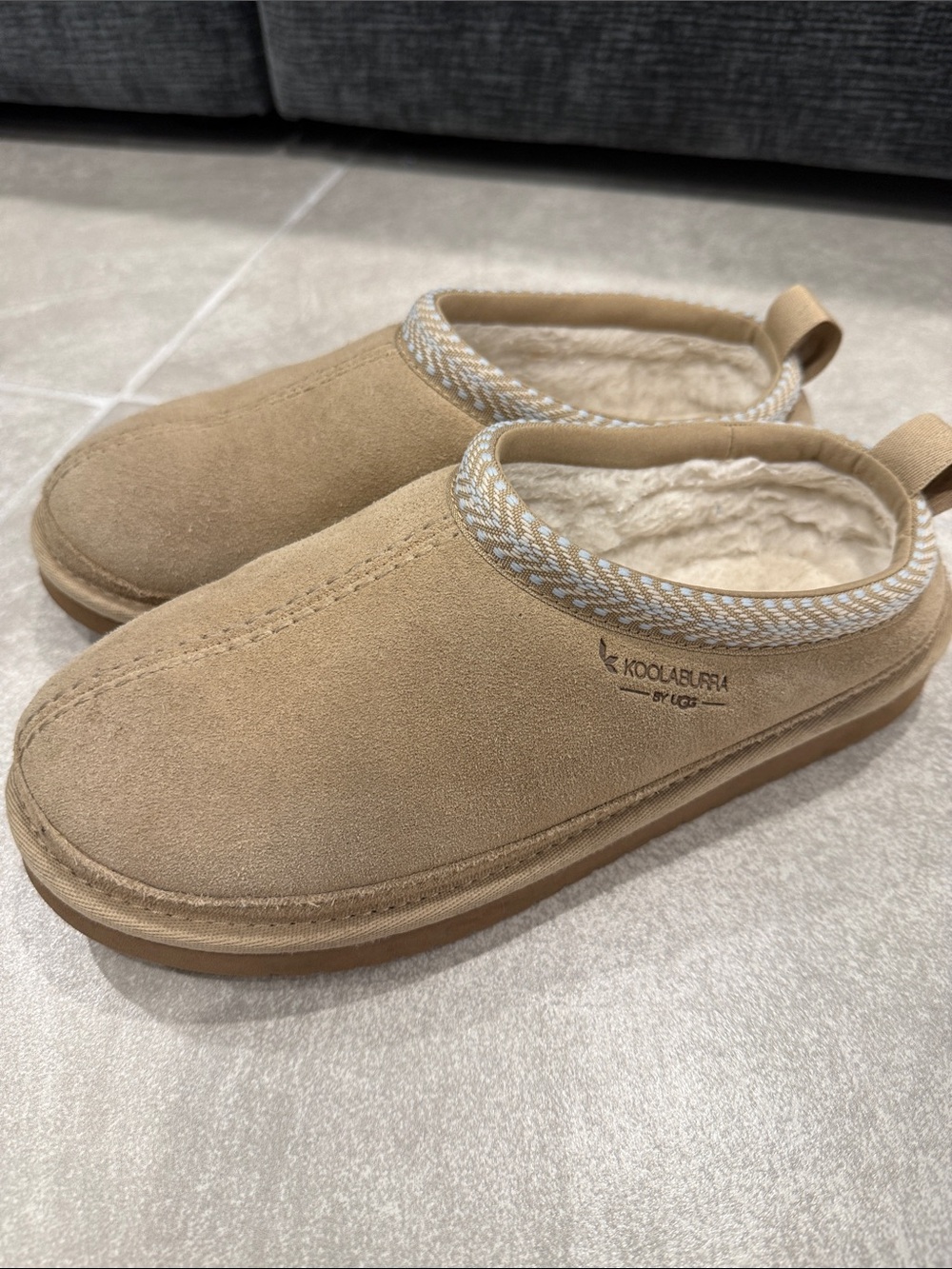Koolaburra Kids Tan Suede Cozy Slip-On Slippers